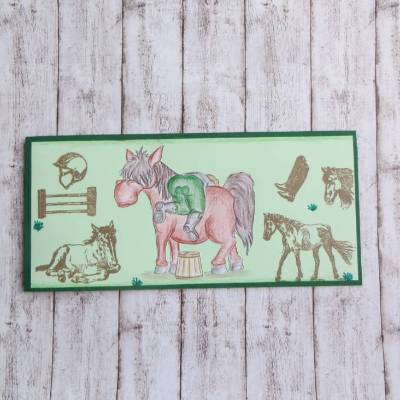 Gutscheinkarte Reitstunde, Geldgeschenk Pferd Pony,