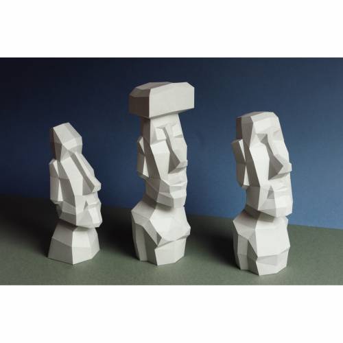 Osterinsel Moai Statuen, Papierbausatz von Paperwolf für 3 Rapa Nui Figuren