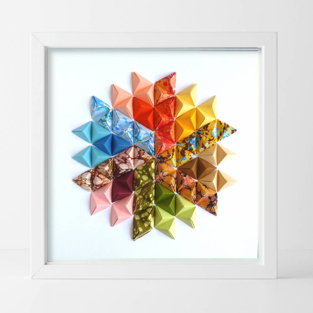 Buntes Mandala // Origami aus handmarmoriertem Papier im Objektrahmen Bild 1