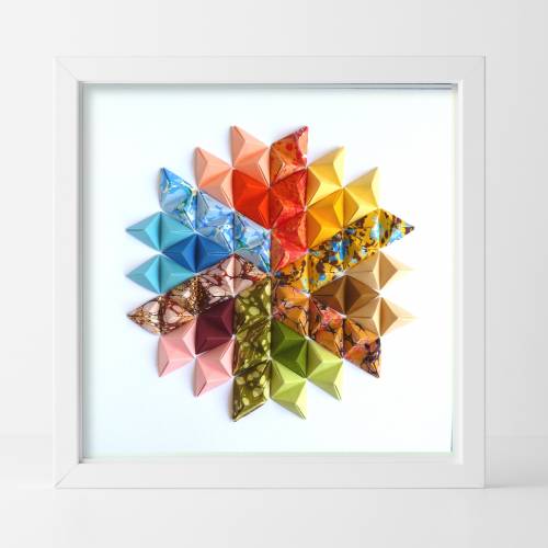 Buntes Mandala // Origami aus handmarmoriertem Papier im Objektrahmen