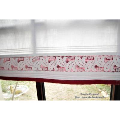 Echt vintage weiße Spitzengardine 73x73 cm – Landhaus Scheibengardine mit Tunneldurchzug & dekorativem Häkelrand