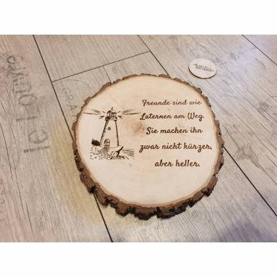 gravierte Baumscheibe, Holzscheibe mit Rinde, graviert mit einem Spruch, Bild, Logo, personalisiert, Geschenk 