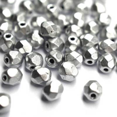 50   Matte Metallic Silver böhmische Perlen 4mm, tschechische feuerpolierte facettierte Glasperlen DIY Glasschliff 4mm