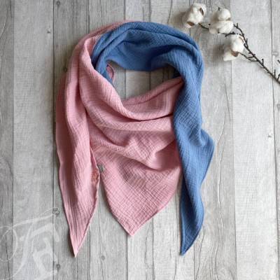 Musselintuch XL | Altrosa-Jeansblau | Halstuch Dreieckstuch Stilltuch Schal