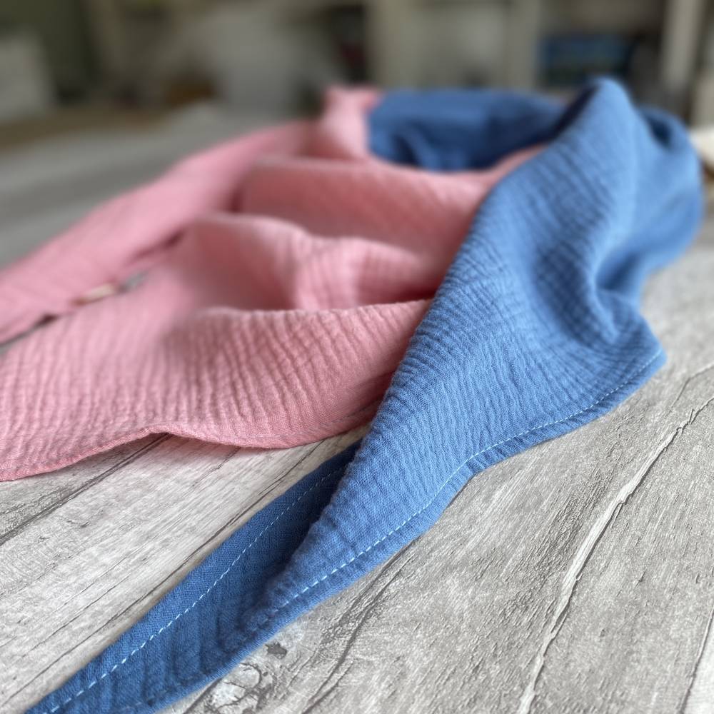 Musselintuch XL | Altrosa-Jeansblau | Halstuch Dreieckstuch Stilltuch Schal Bild 3