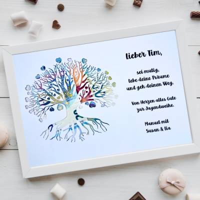 Personalisierbares Geldgeschenk zur Jugendweihe, Konfirmation & Kommunion – Bilderrahmen mit Lebensbaum-Motiv