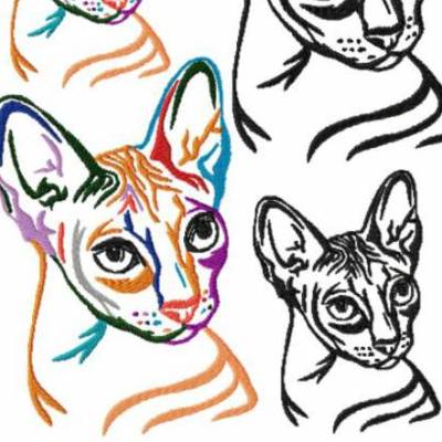Stickdatei Katze Sphynx- bunt-uni- 97x137 140x197  mm