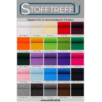 Hochwertiger Bastel-Filz 5 mm stark 670g/qm- Taschenfilz - 45 cm breit Meterware-25 cm Schritte-Meterware