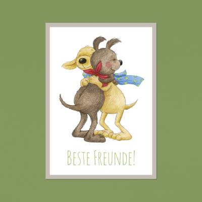 Postkarte: Beste Freunde, Grußkarte, Freundschaft, Hund · A6 · Aquarell, Buntstift, klimaneutraler Druck