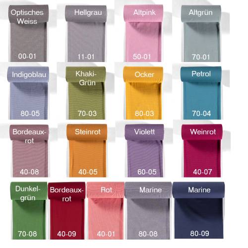 Bündchenstoff-Nootboom-Strickschlauch-Tubular- Formen-35 cm Schlauch-Meterware-17 verschiedene Farben