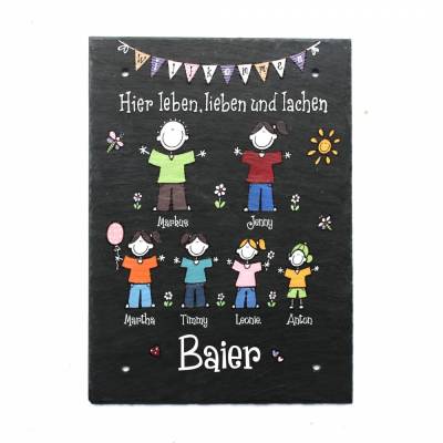 Personalisierbares Schieferschild für Familien – Wetterfestes Türschild mit Namen, handgefertigt, 17x30 cm