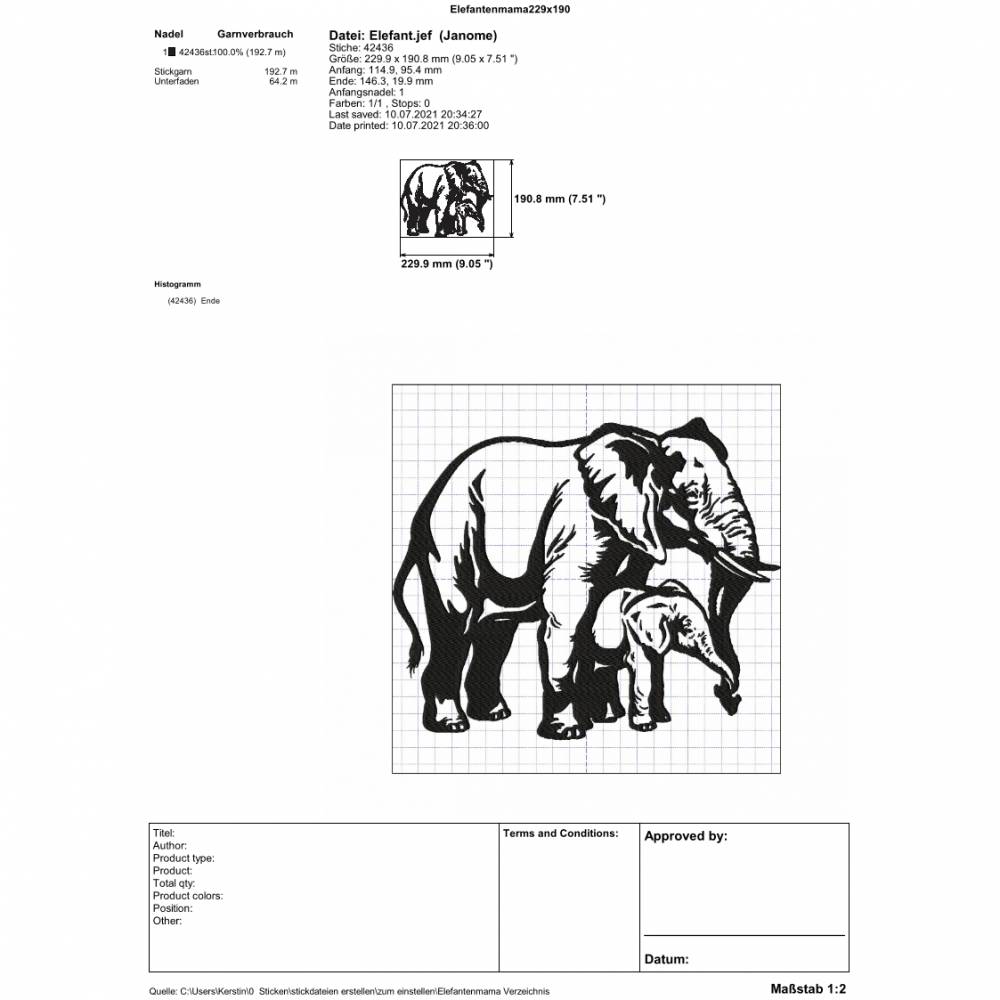 Stickdatei Elefant mit Kind 229x190 mm Bild 3