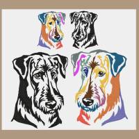 Stickdatei AiredaleTerrier in uni und bunt 2 größen