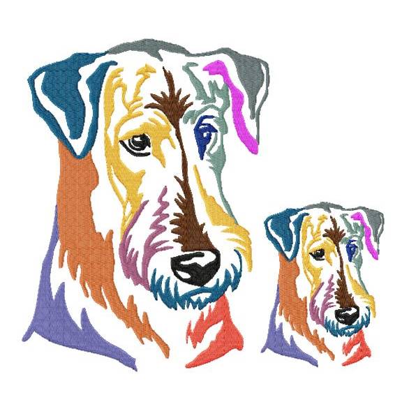 Stickdatei AiredaleTerrier in uni und bunt 2 größen Bild 2