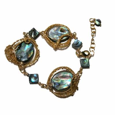 Boho Armband Abalone Seeopal handgemacht, goldfarben, verstellbar & plus size
