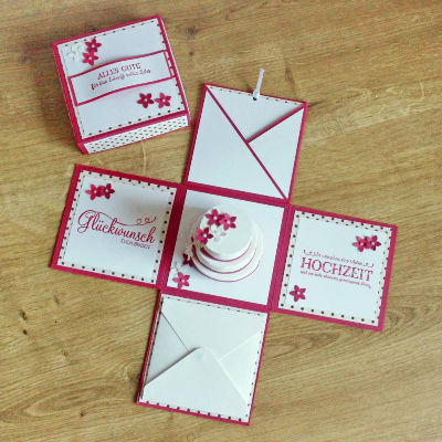 Explosionsbox zur Hochzeit, Geldgeschenkverpackung "Hochzeitstorte" aus der Manufaktur Karla