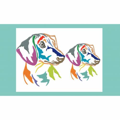 Stickdatei Dachshund Dackel in bunt in 2 größen