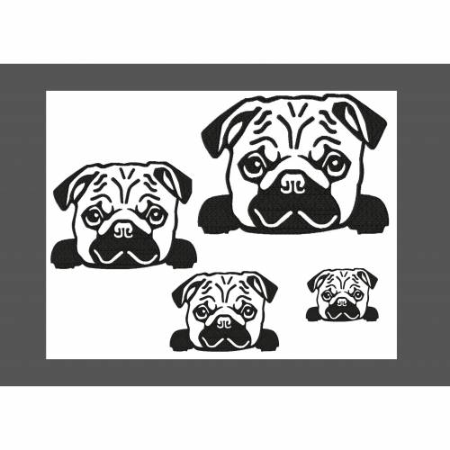 Stickdatei Mops in 4 größen zum besticken von Tshirts uvm