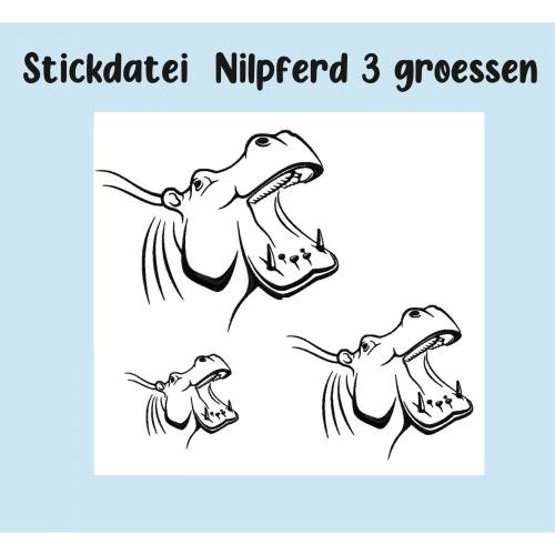 Stickdatei Nilpferd in 3 größen, zum besticken