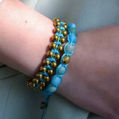Damen Armband-Set aus Edelsteinen Achat und Hämatit, Makramee Armband, Geschenk für sie, 10 mm