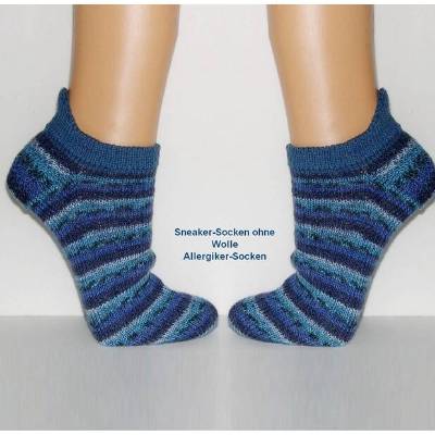 Sneaker-Socken vegan wollfrei, mit Sportsteg, Sneakersocken blau Fersensteg, Herren-Sneaker, Sport-Socken handgestrickt