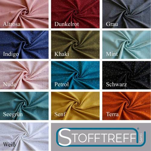 Musselin-Goldi-Double Gauze mit goldenen Punkten-50 cm Schritte Meterware