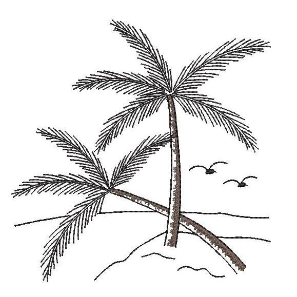Stickdatei Palme Palmen Meer Urlaub Redwork Bild 1
