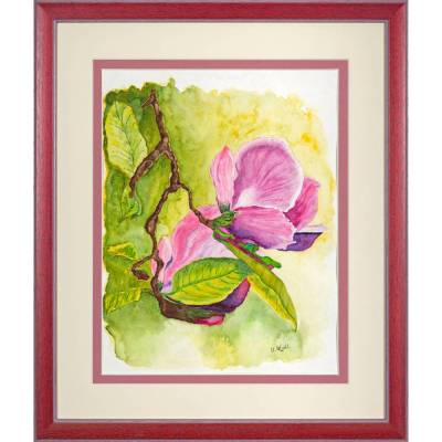 Magnolienblüten - Original Aquarellmalerei, gerahmtes Unikat