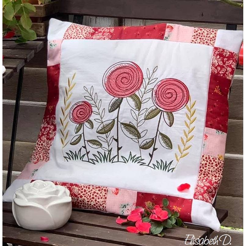 * Edle Kringelrosen Stickdatei * Doodle, farbig und Redwork, je 4 Größen, 12 Dateien Bild 1