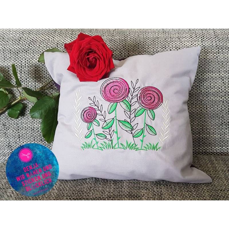 * Edle Kringelrosen Stickdatei * Doodle, farbig und Redwork, je 4 Größen, 12 Dateien Bild 5