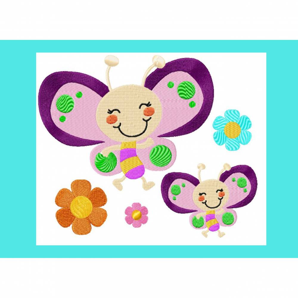 Stickdatei Schmetterling und Blumen 100x76  181x140 mm Bild 1