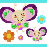 Stickdatei Schmetterling und Blumen 100x76  181x140 mm