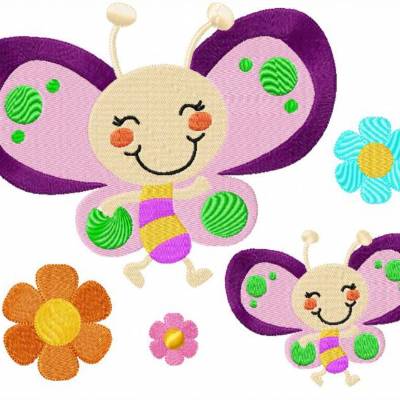 Stickdatei Schmetterling und Blumen 100x76  181x140 mm