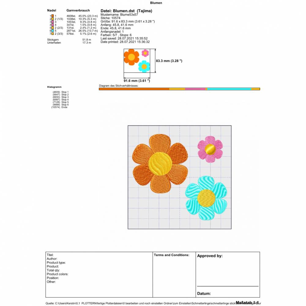 Stickdatei Schmetterling und Blumen 100x76  181x140 mm Bild 2