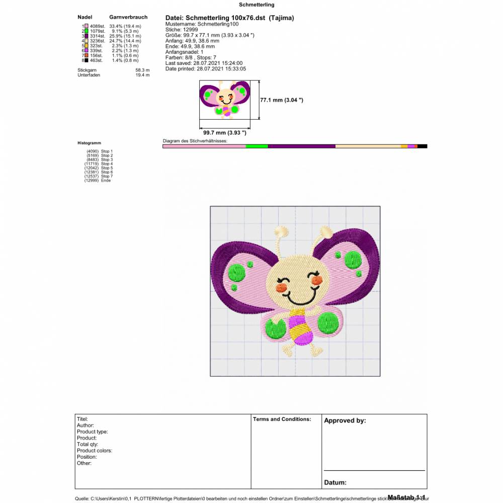 Stickdatei Schmetterling und Blumen 100x76  181x140 mm Bild 5