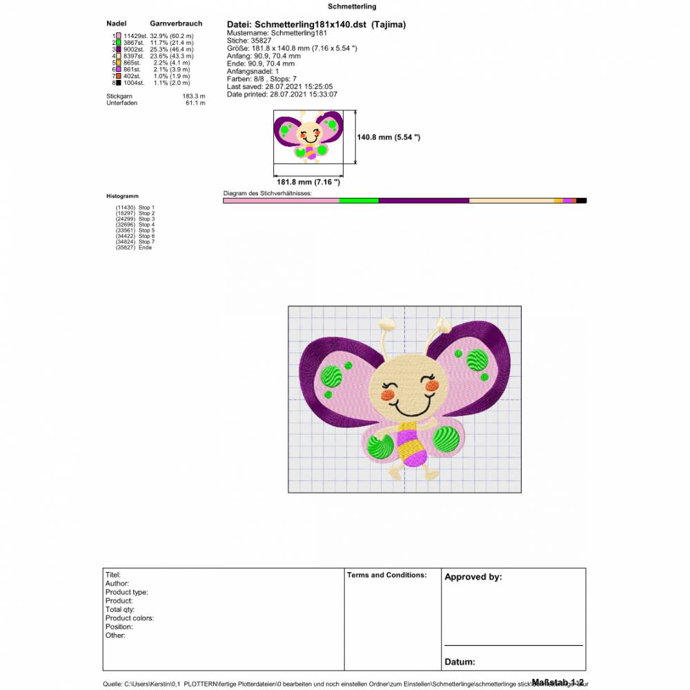 Stickdatei Schmetterling und Blumen 100x76  181x140 mm Bild 6
