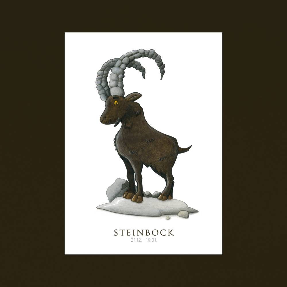 Postkarte Steinbock A6 · Sternzeichen Geburtstag Geburt Aquarell Buntstift Dezember Januar Bild 1