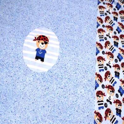 Baumwoll-Jersey Panel Piratenbär maritim – Stoffpanel 87x150 cm hellblau blau weiß schwarz rot