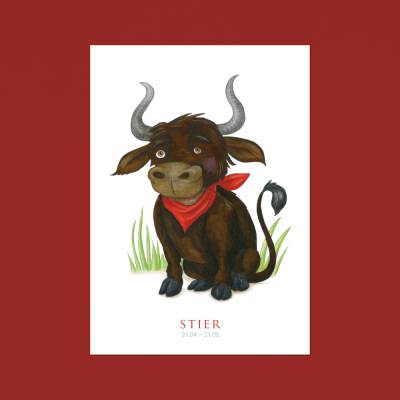 Postkarte Stier A6 · Sternzeichen Geburtstag Geburt Aquarell Buntstift April Mai