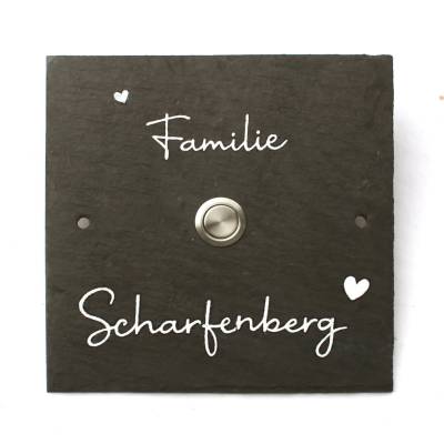 Schiefer Klingel  Herz handbemalt individuell personalisiert, Klingelschild, Haustürklingel, Türklingel, Klingelplatte