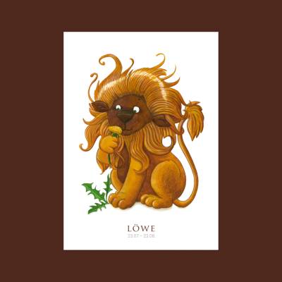 Postkarte Löwe A6 · Sternzeichen Geburtstag Geburt Aquarell Buntstift Juli August