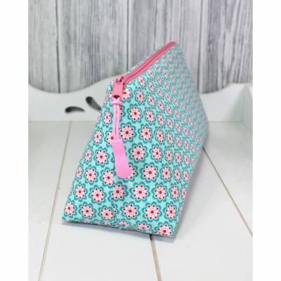 Kleine Schminktasche # Kosmetiktasche Kulturtasche Mäppchen Etui Retro Blumen Rosa Türkis Petrol Geschenk Geschenkidee