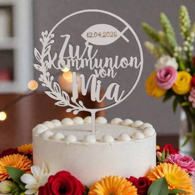Holz Cake Topper Kommunion V8