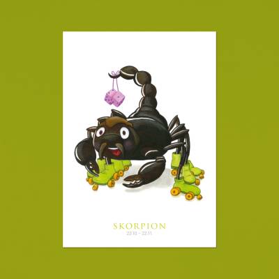 Postkarte Skorpion A6 · Sternzeichen Geburtstag Geburt Aquarell Buntstift Oktober November