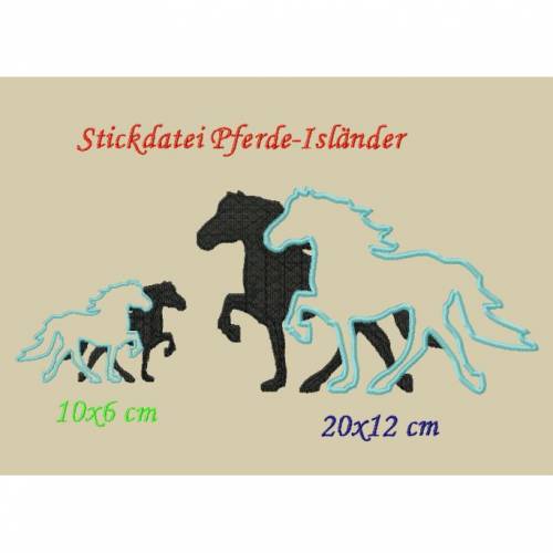 Stickdatei Pferde Isländer 100x60 mm  200x120 mm