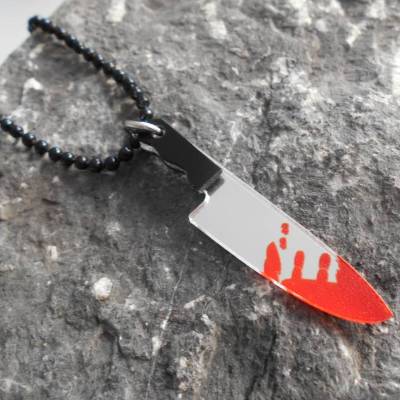 Blutiges Messer Statement Halskette Halloween – Acryl Anhänger in 3 Größen