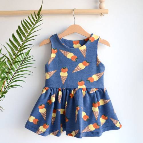 ab 50cm Bio Jersey Retro Eis blau - Druckstoff GOTS Eiscreme