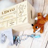 Erinnerungsbox aus Holz mit Wunschgravur, schönes Geschenk zur Geburt oder Taufe um Erinnerungsstücke aufzuheben.