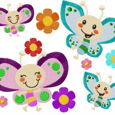 Stickdatei Schmetterling und Blumen große Datei