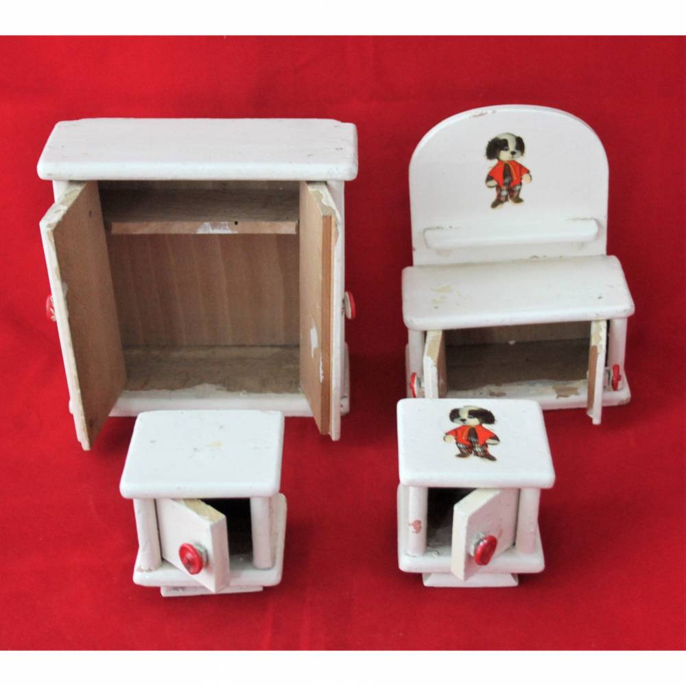 Puppenmöbel Schlafzimmer Bett Schrank Kommode Nachttische Bild 9